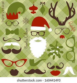 Retro Party set - Santa Claus beard, hats, deer antlers, bow, glasses, lips, mustaches