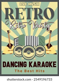 Retro Party Typography poster design with guitar character