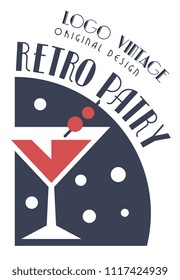 Retro party vintage logo design, template for poster, banner, flyer, card, brochure, invitation card vector Illustration