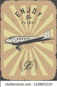 retro passenger airplane, vector old poster, high resolution, vintage wall print 