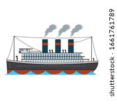 Retro passenger ocean steamboat in cartoon style on white background.