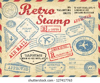 Retro passport stamps.