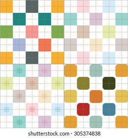 retro  and pastel color plaid checker pattern 4 styles set vector