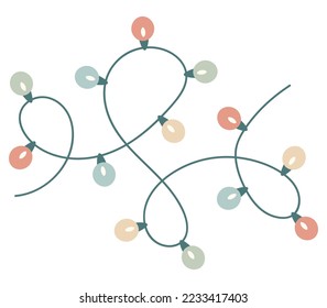 Retro pastel garland lights. Can be used for cards, invitation, border. Isolated vector illustration.