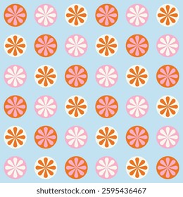 Retro pastel geometric round shapes seamless pattern design on light blue background