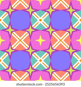 Retro Pastel Geometric Seamless Pattern for Vintage-Inspired Gift Wrap, Wallpaper, and Trendy Decor.