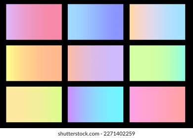 Retro pastel palette gradient neon. Pastel color background. Color palette. Holographic background. Vector illustration.