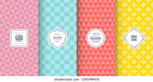 Retro pastel patterns. Set of seamless vector patterns retro style color. Cute fashion background design. Patterns for birthday celebrations, kids invitation, scrapbooking. Retro colors