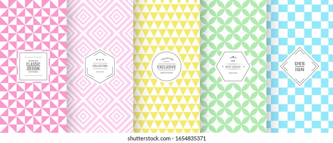 Retro pastel patterns. Set of seamless vector retro style color. Cute fashion background design. Patterns for birthday celebrations, kids invitation, easter scrapbooking. Retro spring colors