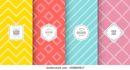 Retro pastel patterns. Set of seamless vector patterns retro style color. Cute fashion line background design. Patterns for birthday celebrations, kids invitation, scrapbooking. Retro colors