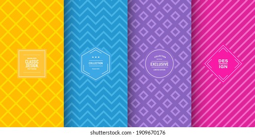 Retro pastel patterns. Set of seamless vector patterns retro style color. Cute chic fashion line background design. Patterns for birthday celebrations, kids invitation, scrapbooking. Retro colors