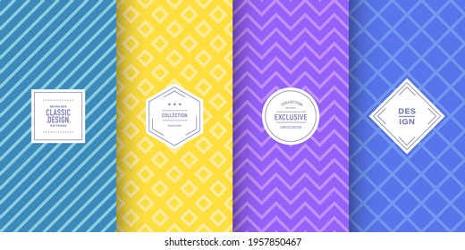 Retro pastel patterns. Set of seamless vector patterns retro style color. Cute fashion line background design. Patterns for birthday celebrations, kids invitation, scrapbooking. Retro colors