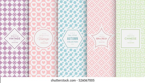 Retro pastel seamless pattern background. Vector illustration for elegant design. Abstract geometric frame. Stylish decorative label set. Pale light color. Monochrome geometric ornament