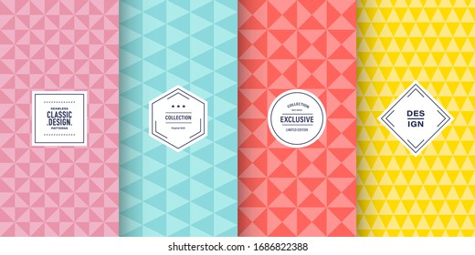 Retro pastel triangle patterns. Set of vector patterns retro style color. Cute fashion background design. Patterns for birthday celebrations, kids invitation, scrapbooking. Retro collection