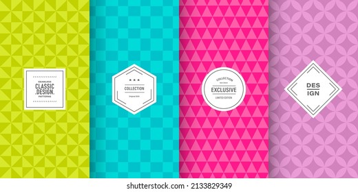 Retro pastel triangle patterns. Set of vector patterns retro style color. Cute fashion background design. Patterns for birthday celebrations, kids invitation, scrapbooking. Retro collection