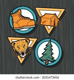 retro patches set four icons