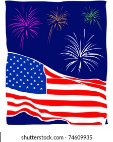 Retro Patriotic Summertime Fourth of July Fun Fireworks Series Vector Illustration