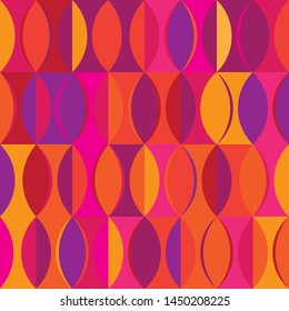 Retro pattern in 50-60gg style in oval shapes of different shades of orange, yellow, red, pink and purple vector . Geometric vector illustration color illustration
