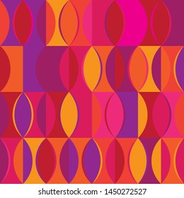 Retro pattern in 50-60gg style in oval shapes of different shades of orange, yellow, red, pink and purple vector . Geometric vector illustration color illustration
