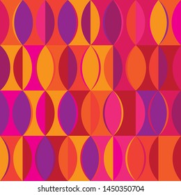 Retro pattern in 50-60gg style in oval shapes of different shades of orange, yellow, red, pink and purple vector . Geometric vector illustration color illustration
