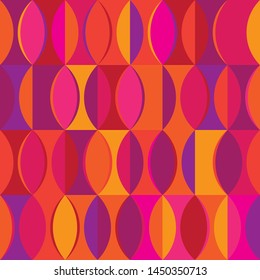 Retro pattern in 50-60gg style in oval shapes of different shades of orange, yellow, red, pink and purple vector . Geometric vector illustration color illustration
