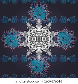 Retro pattern antique style acanthus. Vintage baroque mandala ornament on violet, blue and gray colors. Decorative design element filigree calligraphy. Vector illustration.