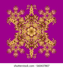 Retro pattern antique style acanthus. Vector illustration. Decorative design element filigree calligraphy. Vintage baroque mandala ornament in gold on purple background.