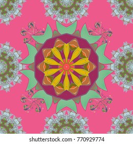 Retro pattern antique style acanthus. Decorative design element filigree calligraphy. Vintage baroque mandala ornament on pink, neutral and brown colors. Vector illustration.