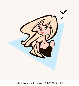 Retro pattern.
Beautiful blonde in a black dress.