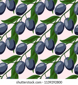 Retro pattern with branches of olive tree.
