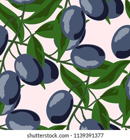 Retro pattern with branches of olive tree.