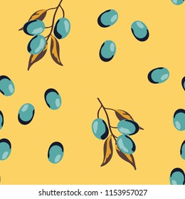 Retro pattern with branches of olive tree.