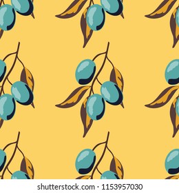 Retro pattern with branches of olive tree.