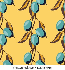 Retro pattern with branches of olive tree.