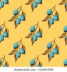 Retro pattern with branches of olive tree.