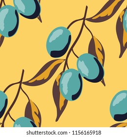 Retro pattern with branches of olive tree.