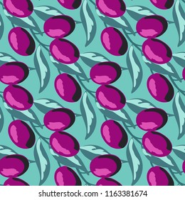 Retro pattern with branches of olive tree.