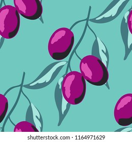 Retro pattern with branches of olive tree.