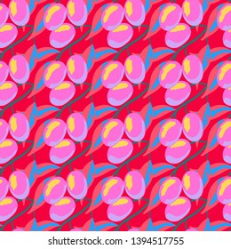 Retro pattern with branches of olive tree. Berry seamless pattern with plums.