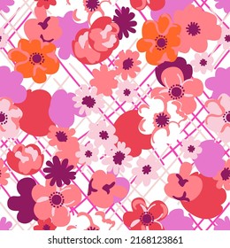 Retro pattern with bright vintage flowers.