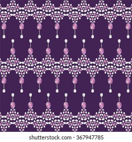 Retro pattern from brilliant stones silk scarf. Beadwork, handmade, hand embroidery. Beautiful jewelry fabric, shawl, wallpaper. Fashion ornament crystal precious, silver rhinestones - stock vector 
