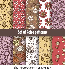 Retro pattern collection. Vector retro seamless set of hand-drawn patterns