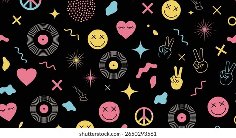 Retro Pattern with Cool and Groovy Elements a Nostalgic Vibe for Background
