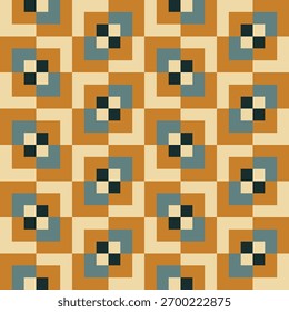 Padrão retrô criado a partir de sobreposição, tamanho diferente, creme, ouro, cinza-verde e quadrados verde escuro