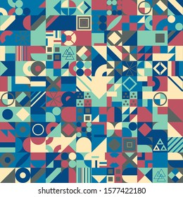 Retro pattern of different shapes. Colorful vector mosaic backdrop. Geometric hipster retro background