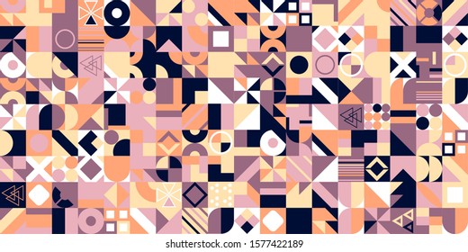 Retro pattern of different shapes. Colorful vector mosaic backdrop. Geometric hipster retro background