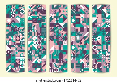Retro pattern of different shapes. Colorful vector mosaic backdrop. Geometric hipster retro background
