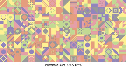 Retro-Muster verschiedener Formen. Farbige Vektormosaikhintergrund. Geometrischer Hipster-Retrohintergrund