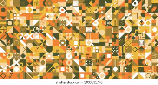 Retro pattern of different shapes. Colorful vector mosaic backdrop. Geometric hipster retro background