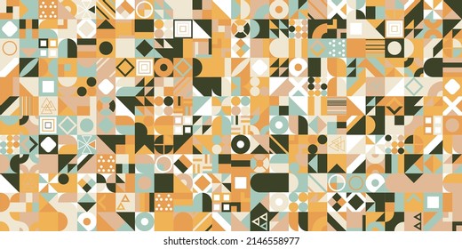 Retro pattern of different shapes. Colorful vector mosaic backdrop. Geometric hipster retro background